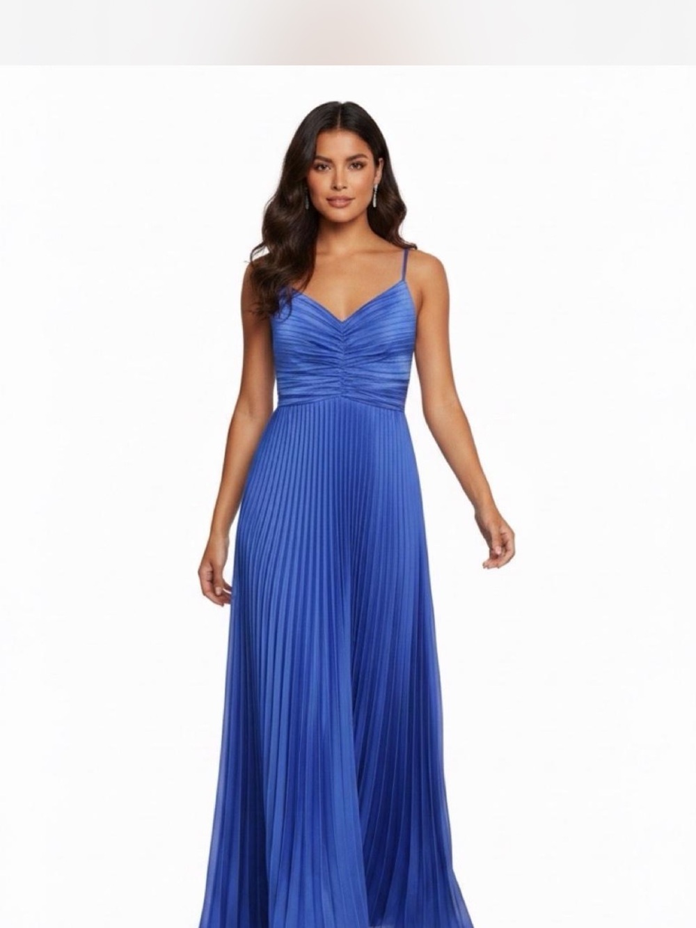 Naira Blue Pleated Maxi Dress - Sleeveless V-Neck by Petal & Pup